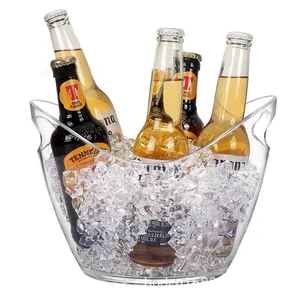 Cubitera de hielo transparente con asa, logotipo personalizado promocional, 8L, acrílico, champán, vino, cerveza