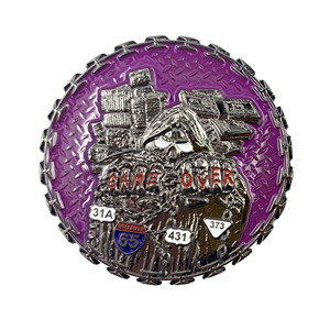 Monedas de Desafío Personalizadas al por Mayor con Temática de Grim Reaper, de Aleación de Zinc Luminosa, Transparentes en Morado con Impresión UV - Product Image 3