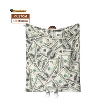 Vente en gros de couvertures en polyester personnalisées imprimées pour cadeaux d'anniversaire, motif dollar, couverture en flanelle douce