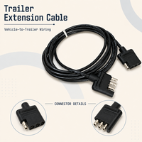 Câble d'extension de remorque plat KLT-LITE 22 AWG à 4 broches, 12 pouces, en cuivre pur, ajustement universel, garantie 1 an pour véhicules
