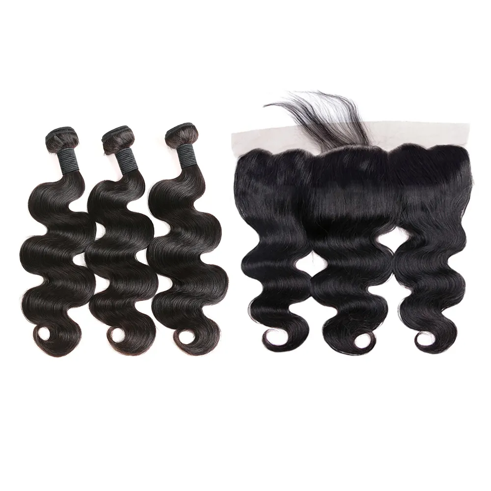 Brazilian Hair body wave virgin human hair Bundles with 13x4 Lace Frontal Closure 100% Human Hair 3 Bundles With Frontal
