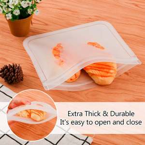 Bolsas de almacenamiento reutilizables Paquete de 10 bolsas de almacenamiento de alimentos de silicona con cremallera a prueba de fugas de PEVA - Product Image 5