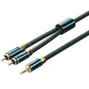 Câble audio - câble de 1 m avec connecteur 2x RCA mâle et jack 3,5 mâle, couleurs vert et noir, idéal pour les connexions audio. - Product Image 1