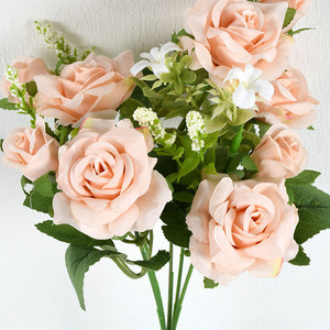 Ramo de Rosas Artificiales de Flor Completa, 10 Cabezas, Rojo Rosado para Champán, 29cm, Tela Tipo Seda para Decoración del Hogar, para el <span class=keywords><strong>D</strong></span>ía de la Madre - Product Image 4