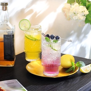 Vaso de Vidrio Tallado Vintage, Vasos Highball <span class=keywords><strong>Apilables</strong></span>, Vaso para Bebidas con Diseño de Girasol - Product Image 3