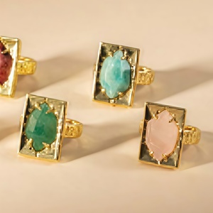Rectangular Natural Stone <strong>Ring</strong> Emerald Cut Amazonite <strong>Lapis</strong> <strong>Lazuli</strong> Vintage Ornate Band Boho Ethnic Healing Crystal Statement <strong>Ring</strong> - Product Image 1