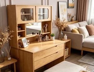 Modern Wooden Makeup <b>Vanity</b> With Flip Top <b>Mirror</b> Multifunction Storage Drawer Stool Bedroom Furniture Pine Wood Design - Product Image 2