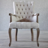 Fauteuil de salle à manger capitonné en bois de style victorien français, avec cadre en bois massif et revêtement en lin, idéal pour hôtel - Vente chaude