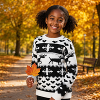 Pull en tricot pour enfants avec logo personnalisé, motif intarsia, manches longues, col rond, graphique noir, automne-hiver, mélange de viscose, usine OEM & ODM