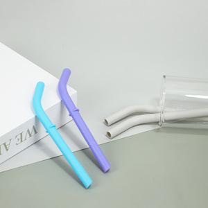 Silicone Folding <b>Straw</b> <b>Reusable</b> Bendable Food Grade Portable Drinking <b>Straws</b> For Outdoor Juice Beverage Use - Product Image 3