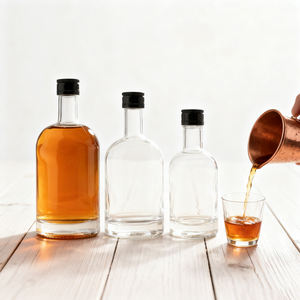 Botella de licor de vidrio redondo transparente con tapón de rosca para whisky vino Vodka <span class=keywords><strong>Gin</strong></span> Ron bebidas botella de vidrio - Product Image 2