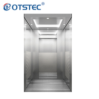 Cabine d'ascenseur en acier inoxydable brossé robuste, sol antidérapant en métal, éclairage LED, taille personnalisée, cabine d'ascenseur pour passagers OTSTEC