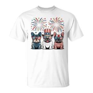Camiseta con diseño de Bulldog Francés, bandera estadounidense, fuegos artificiales, 4 de julio - Product Image 1