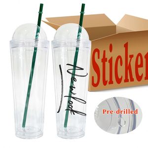 Vaso de 24oz para Niñas, de Plástico Acrílico Preperforado, con Globo de Nieve, Brillo Flotante, Transparente, con Tapa de Cúpula - Product Image 1