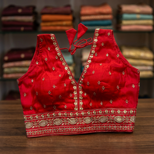 Indian Pakistani Export Quality Readymade <b>Red</b> <b>Blouse</b> Silk Fancy Bridal Ethnic Party Wear Exclusive LAtest Trendy Sequence Work - Product Image 2