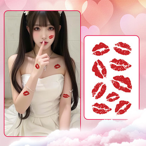 Bestseller Transfrontaliero: Adesivi per Tatuaggi Labbra a Forma di Cuore per San Valentino, Tatuaggi Temporanei per Coppie per il Festival Qixi - Product Image 1