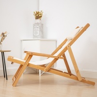 Fauteuil de terrasse pliable minimaliste et durable avec appui-tête, structure en bois de hêtre pour balcon, patio, loisirs, vente directe d'usine