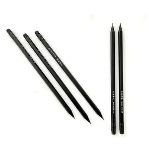 Wholesale Back To School Cheap Price Black Wood Pencils With Eraser 7.5 inch HB 2B 2H Lead Hexagonal Black Wooden Pencils Bulk
