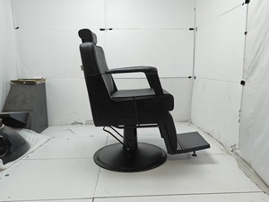 Fauteuil de barbier hydraulique noir en cuir PU, inclinable, mobilier moderne pour salon de coiffure, hauteur réglable, base ronde avec repose-pieds - Product Image 5