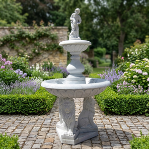 Fontaine de jardin extérieure moderne, unique, en pierre blanche massif, sculptée à la main, artistique, écologique, avec taille personnalisée - Product Image 3