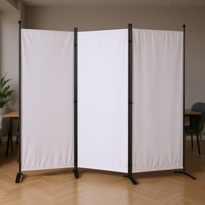 Paravent pliant 3 panneaux en tissu blanc, 1,85 m, opaque, pour bureau et salle à manger, design minimaliste - Product Image 2