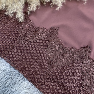 6708# Modest New Nida Dress Crew Neck Pretty Flower Applique With Mesh With Side Pockets Loose Classy Women Dress Close <b>Abaya</b> - Product Image 5