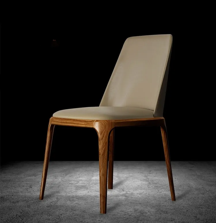 Cadeira de madeira sólida HYN-NU18 nórdica, sala de jantar com couro para casa