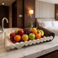 Plateau à fruits décoratif moderne de luxe en métal et marbre, motif rectangulaire, sculpté à la main, beige, pour hôtel, salle d'exposition, directement de l'usine