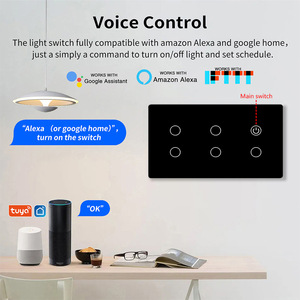 สวิตช์อัจฉริยะ WIFI 6 ทาง พร้อมสวิตช์หลัก AC110-240V 10A ควบคุมผ่านแอป Tuya กระจกนิรภัยสีดำ - Product Image 3