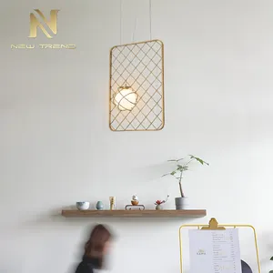 מודרני עיצוב נורדי מתכת אוכל חדר ברזל מקורה דקורטיבי כיכר מסגרת Led תליון מנורה