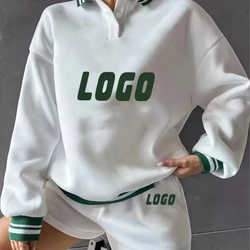 Logo kustom baju olahraga wanita kualitas tinggi kain tenun korduroi warna polos kasual poliester warna hoodie uniseks