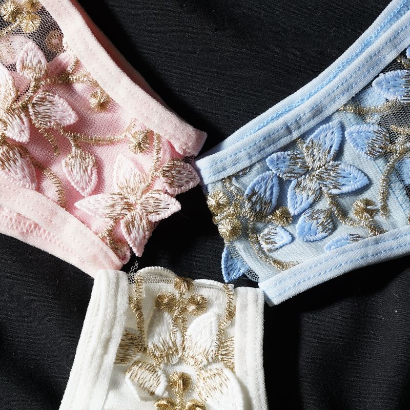 Wholesale Three Point Women Lace Flower Embroidery Cheap Sexy See Through Underwear Lingerie Set for Women Ladies