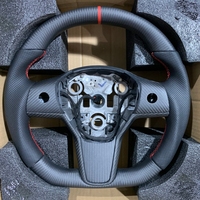 Volante Deportivo de Cuero con Calefacción y Costuras Personalizadas, Compatible con Tesla Model 3/Y, Diseño Deportivo con Base Plana