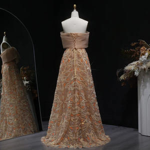 Abito da sera Jancember LSZ542 color champagne, senza spalline, con volant, abito da ballo con ricami di paillettes - Product Image 2