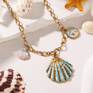 Collares de Cadena con Dijes de Concha de Perla Estilo Playa de Verano, de Acero Inoxidable, Resistentes al Deslustre, Regalo - Product Image 1