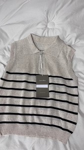 Suéter sin mangas para <span class=keywords><strong>mujer</strong></span> y <span class=keywords><strong>chaleco</strong></span> de punto a rayas con cremallera y cuello retro, estilo casual minimalista para uso diario. - Product Image 5