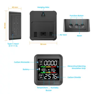 Sensor de calidad del aire interior CO CO2 NDIR Detector de dióxido de carbono y monóxido de carbono Detector de calidad del aire