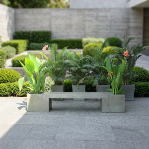Banc de jardin moderne en béton léger avec jardinières, mobilier d'extérieur imperméable pour patio, parc, hôtel, capacité 4 places - Product Image 1