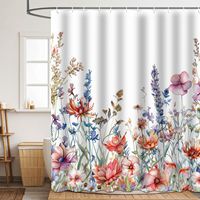 Ensemble de rideaux de douche bohèmes à motifs floraux, imprimé plantes sauvages du printemps, tissu polyester imperméable, rideau de bain pour la décoration de la salle de bain