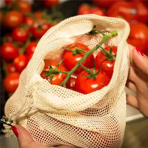 Hot Sale Eco Friendly Reusable 100% Organic Cotton Mesh Bag Shopping Grocery Mesh Net Bags For Vegetables And Fruits