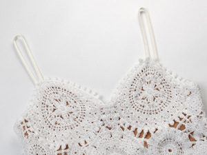 Robe Courte en Tricot Ajustée à Bretelles Fines avec <span class=keywords><strong>Crochet</strong></span> et Fleurs Creuses, Haute Qualité, Sexy et Décontractée pour Femme - Product Image 3