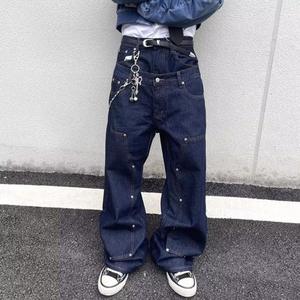 Jeans pour hommes de luxe personnalisés de marque avec rivets, style baggy, style charpentier, style skater, denim selvedge, jambe large, bleu, jeans de skate, grande taille - Product Image 4