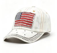 Casquette de baseball en denim vintage lavé avec patch tissé drapeau américain, plusieurs couleurs et personnalisation disponible