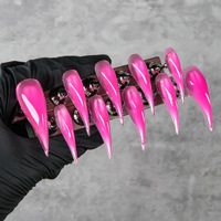 Faux ongles à presser faits main, effet gelée, papillon, paillettes, magenta, turquoise, translucides, longs, forme griffe de dragon, stiletto, avec sequins