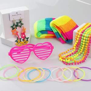 Jaren 80 Verkleedkleding Regenboog Kostuum Accessoires Set Tutu Rok Been Warmer Visnet Handschoenen Bril Oorbellen Ketting Hoofdband - Product Image 2