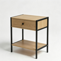 Table de chevet moderne industrielle en bois et métal avec 1 tiroir, meuble de chevet pour chambre à coucher, table d'appoint pour la maison