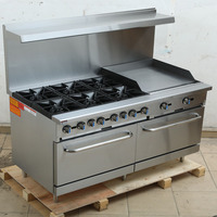 Cuisinière à gaz commerciale de 60 pouces avec 6 brûleurs, plaque chauffante de 24 pouces et 2 fours, en acier inoxydable, cuisinière de restaurant