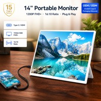 Moniteur portable 14 pouces 1920x1200 1200P FHD+ 16:10 IPS 300 nits USB-C ultra fin, deuxième écran pour ordinateur portable, écran externe OEM