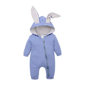 Fábrica Diretamente Meninas Coelho Romper Com Capuz Bonito diagonal Zipper Jumpsuit Coelho Orelha bebê menino 3-6 meses Macacão de Páscoa