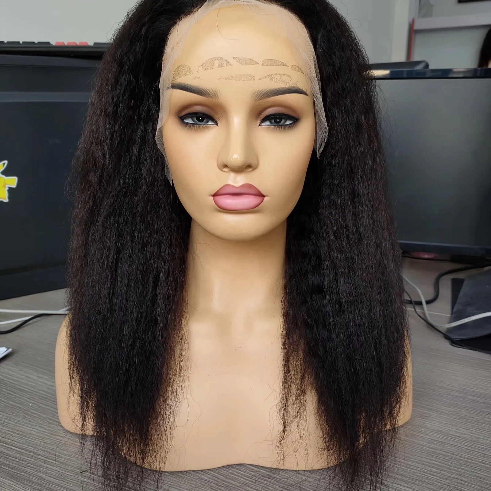 Kinky Straight Hair Human Hair Wig 16 Inch 360 and Afro Kinky Toupee for Black Amara Wholesale Brazilian with Brazilian Men Long